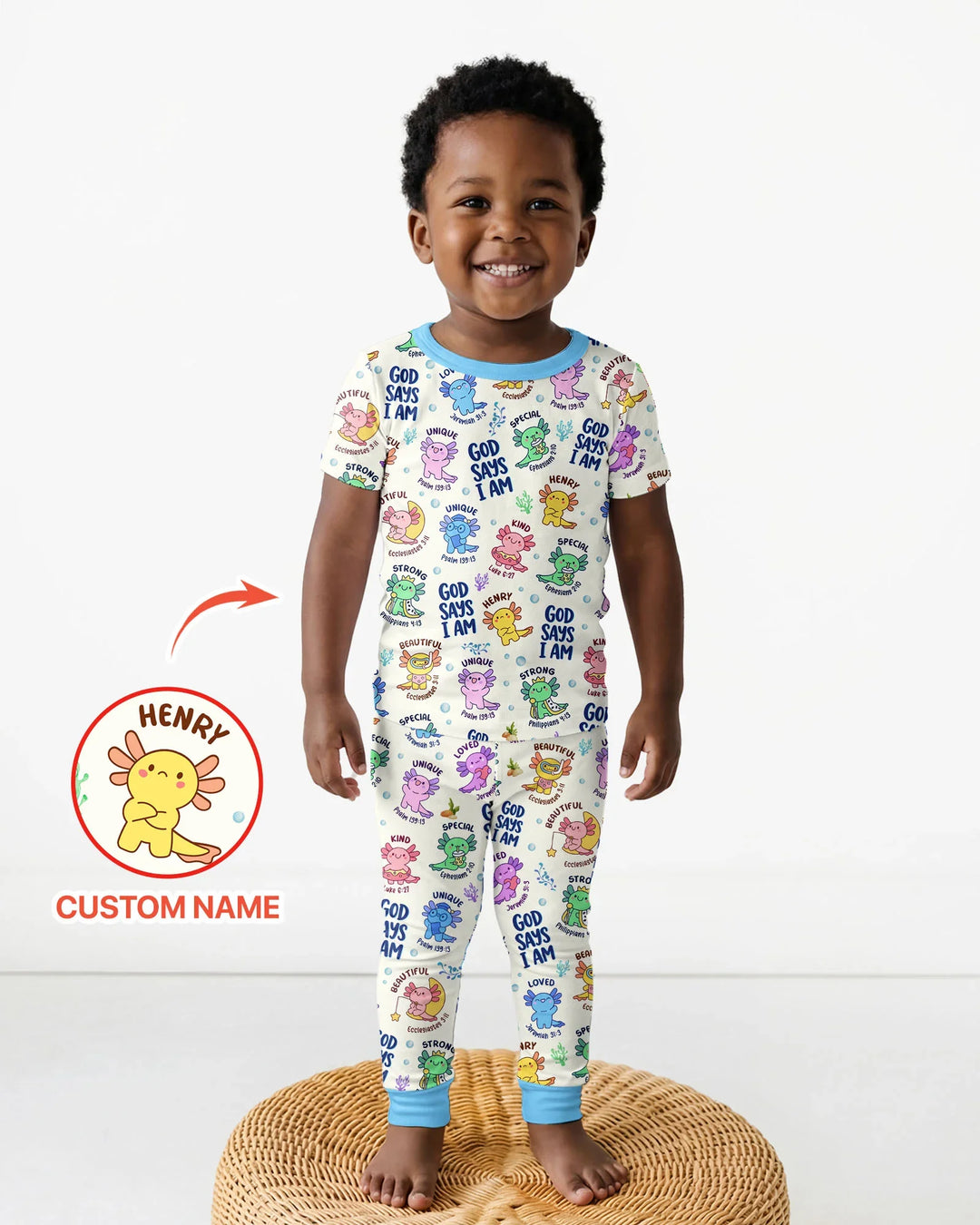 Axolotl God Says I Am Custom Name Bamboo Two Piece Short Sleeve Pajama Set