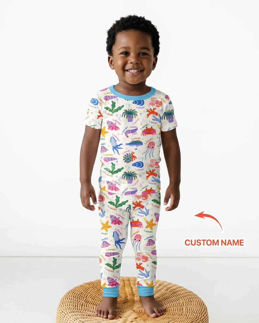 Tide Pool Pals Custom Name Bamboo Two Piece Short Sleeve Pajama Set