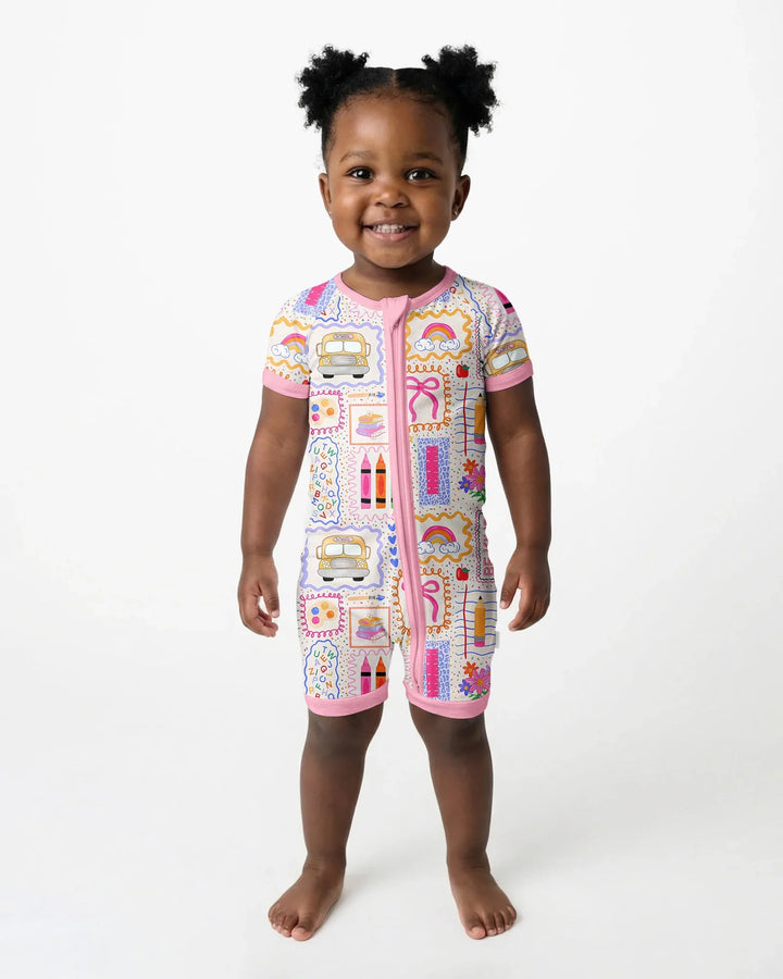 Colorful Doodle School Bamboo Shorty Zippy
