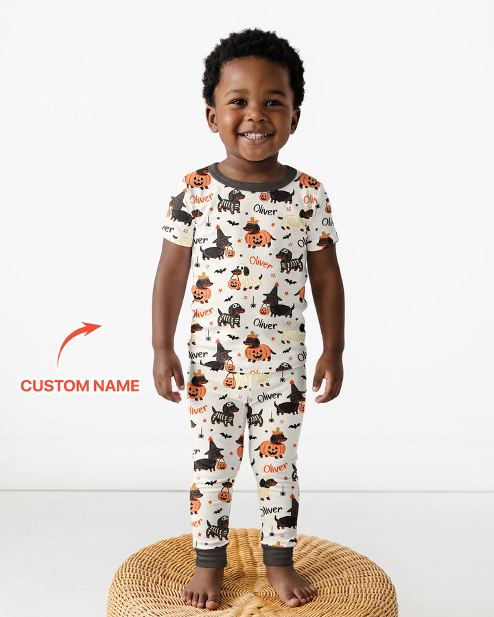 Orange and Black Dachshund Bamboo Two Piece Short Sleeve Pajama Set