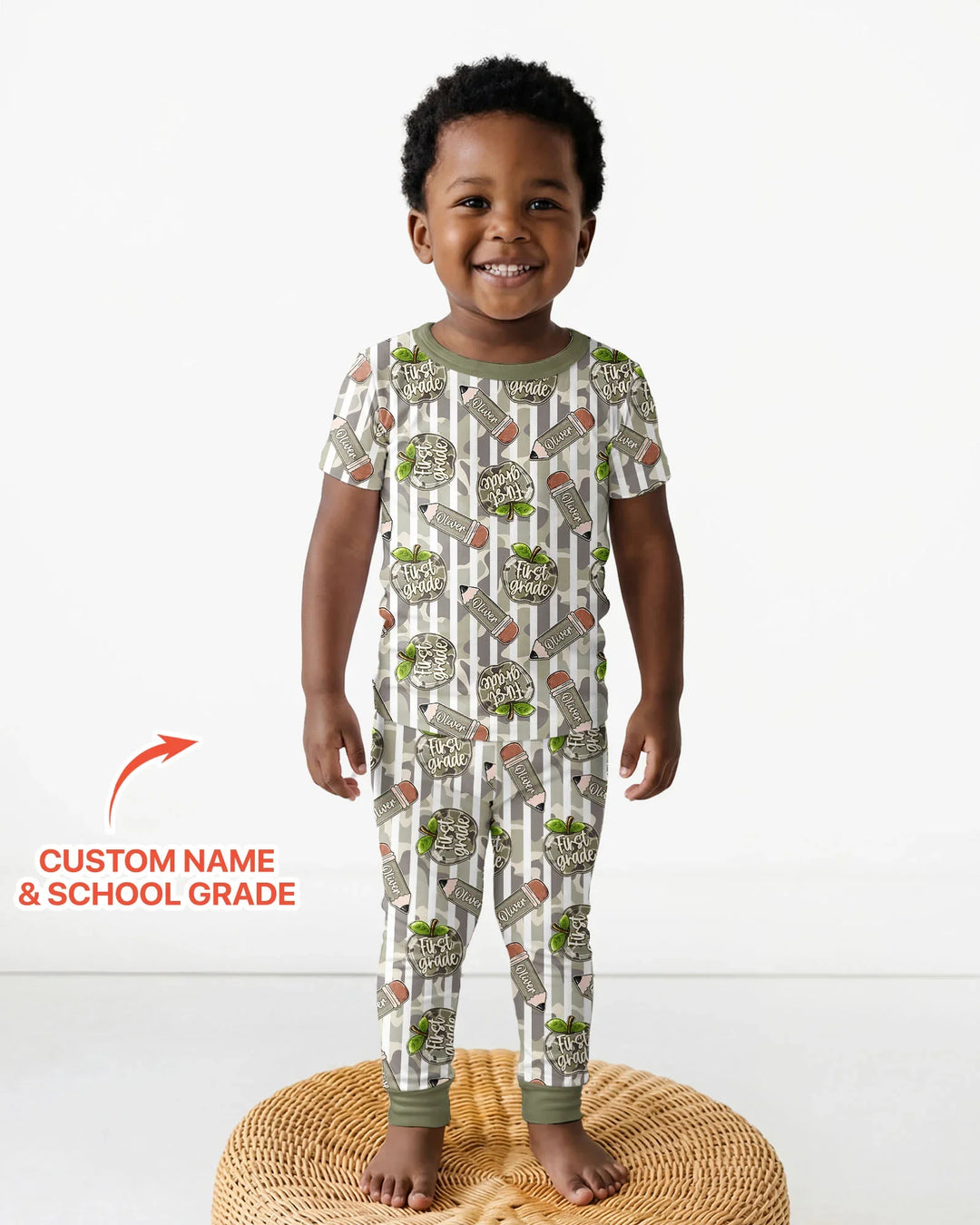 Custom Name Camo Apple Days Bamboo Two Piece Short Sleeve Pajama Set