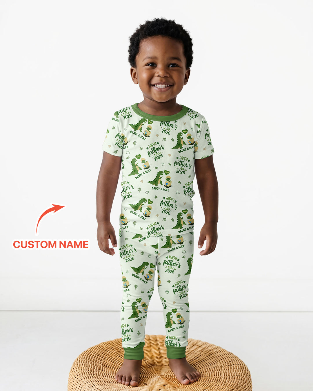 Custom Name Fathers Day 2026 Bamboo Two Piece Short Sleeve Pajama Set