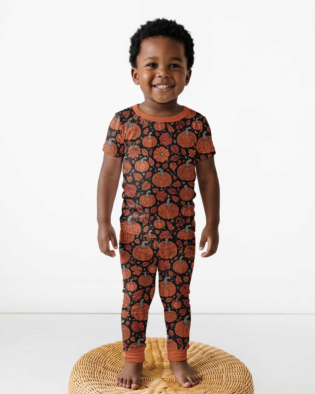 Retro Halloween Pumpkins  Bamboo Two Piece Short Sleeve Pajama Set