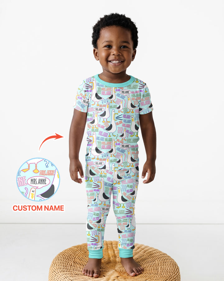 Teacher Teacher Teacher Funny Seagull Bamboo Two Piece Short Sleeve Pajama Set