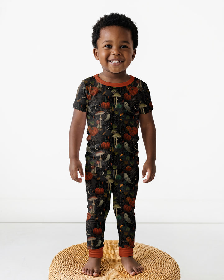 Spooky Cute Ghost Pumpkin Mushroom Halloween Bamboo Two Piece Short Sleeve Pajama Set