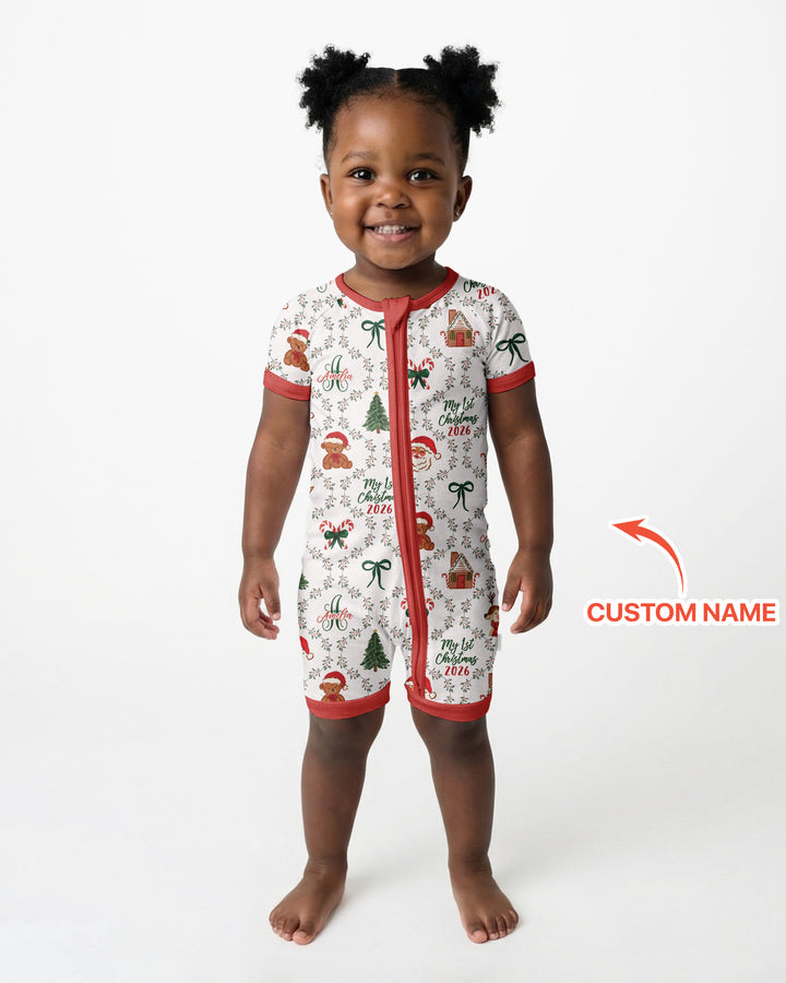 Custom name "Fancy Monogram Red Christmas 2026" Bamboo Shorty Zippy