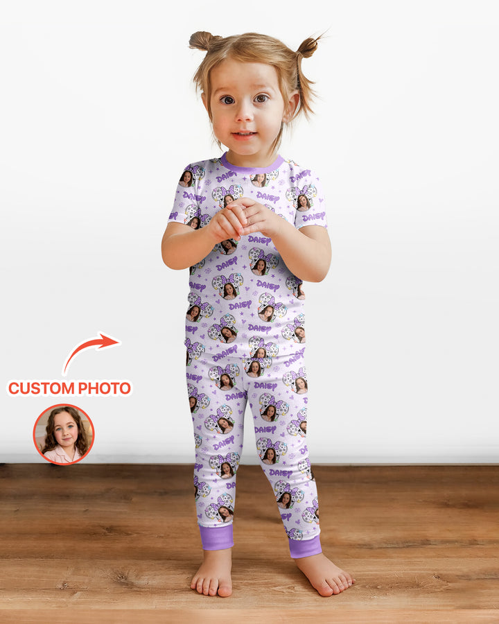 Custom Photo Little Princess Bamboo Two Piece Short Sleeve Pajama Set