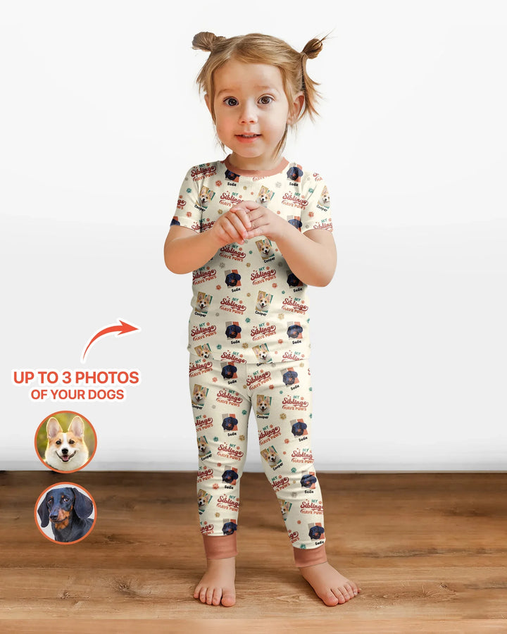 Custom Dog Photos "My Siblings Have Paws" Bamboo Two Piece Short Sleeve Pajama Set