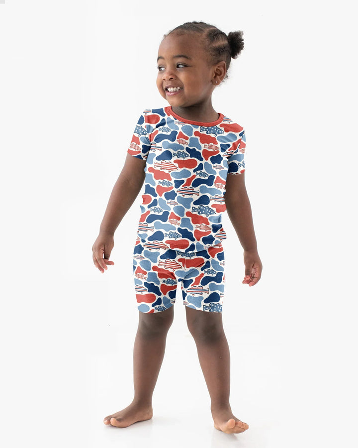 Reel America Daddy & Me Matching Bamboo Two Piece Short Sleeve Shorts Pajama Set