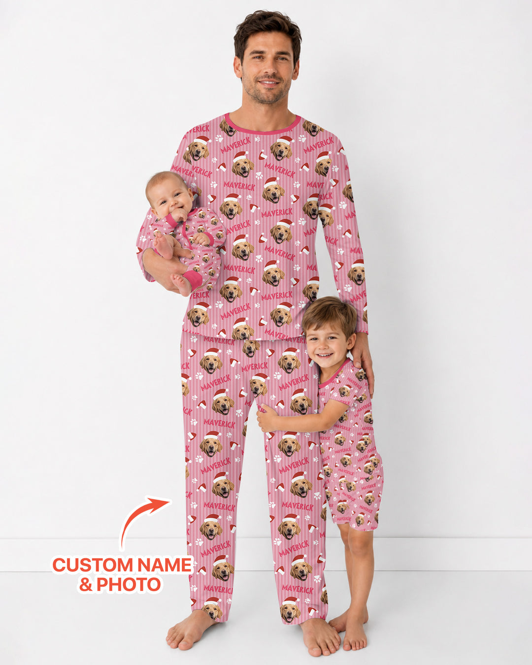 Custom Pet Photo Christmas Paws Stripe Bamboo Men's Pajama Set