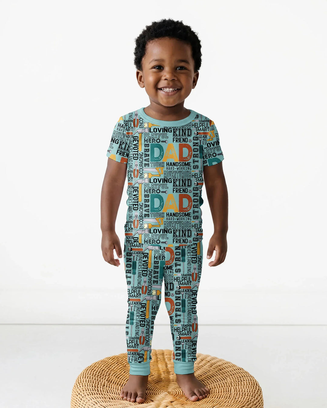 Dad Word Collage Bamboo Two Piece Short Sleeve Pajama Set