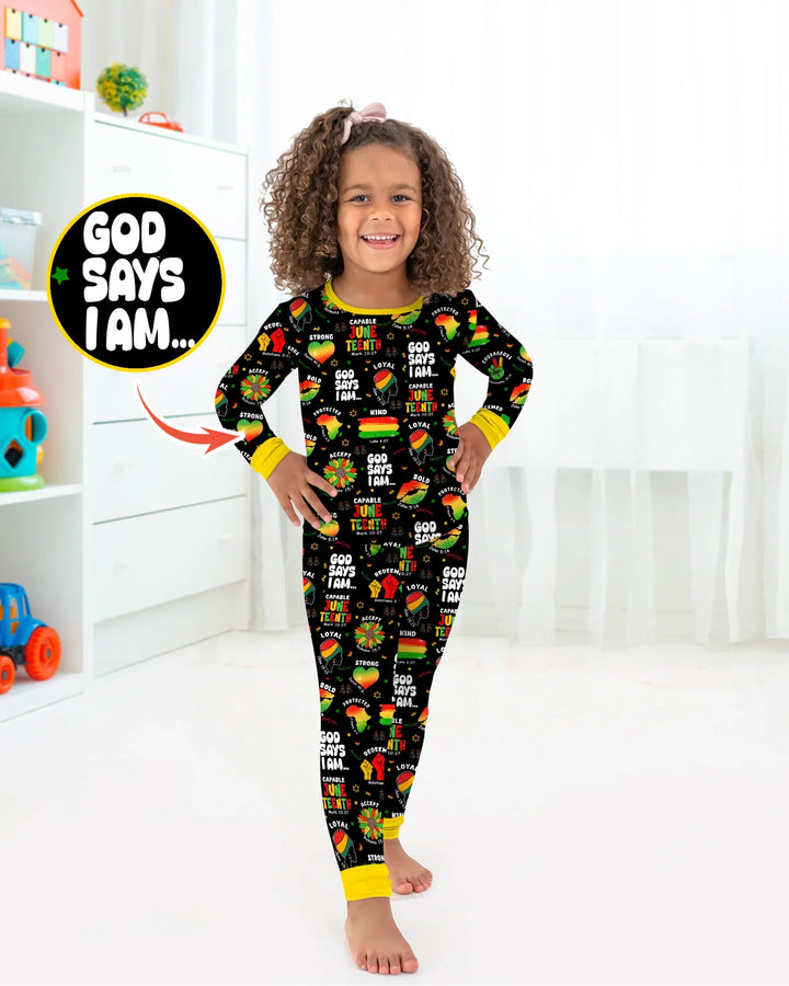 God Says I Am Juneteenth Blessings Bamboo Two Piece Long Sleeve Pajama Set