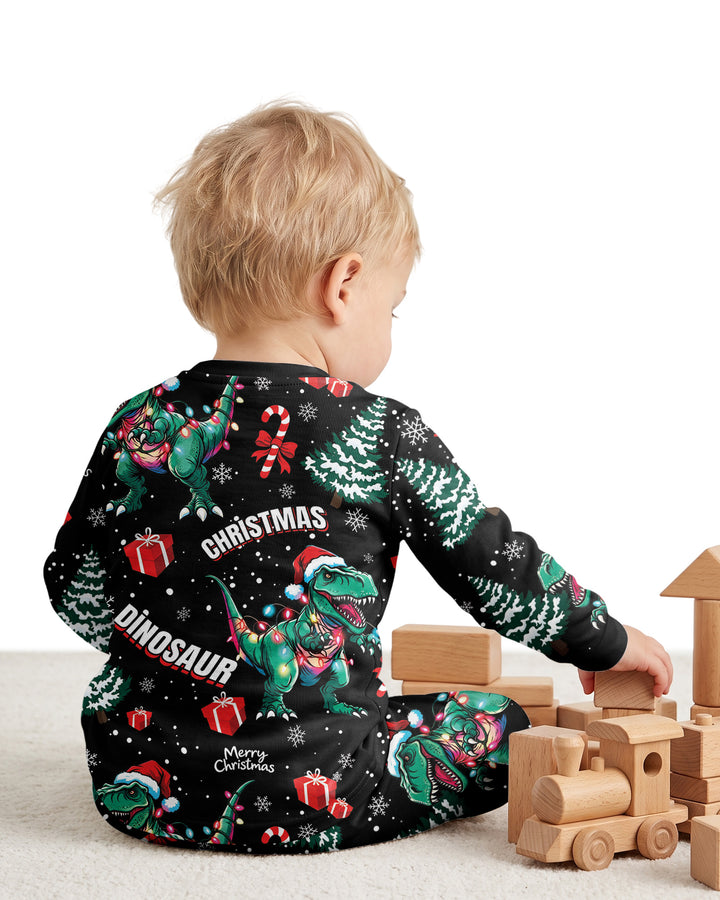 Dinosaur Raw Noel Bamboo Two Piece Long Sleeve Pajama Set