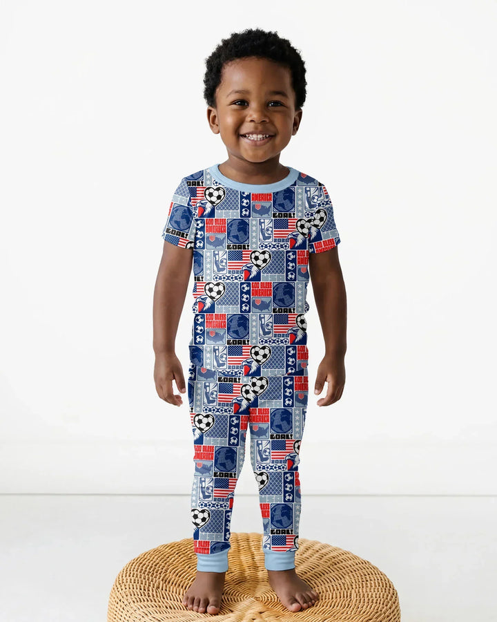 World Soccer God Bless America Bamboo Two Piece Short Sleeve Pajama Set
