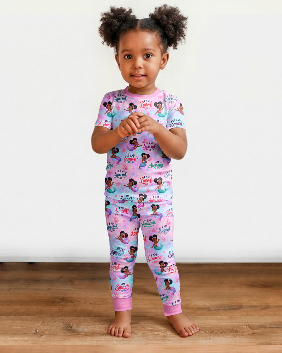 Black Mermaid I Am Strong Bamboo Two Piece Short Sleeve Pajama Set