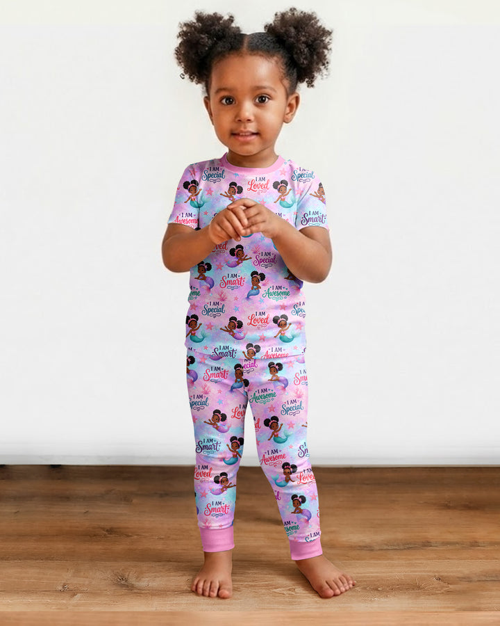 Black Mermaid I Am Strong Bamboo Two Piece Short Sleeve Pajama Set