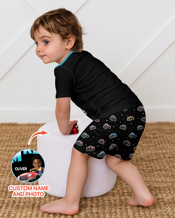 Monster Truck Bamboo Two Piece Short Sleeve Shorts Pajama Set