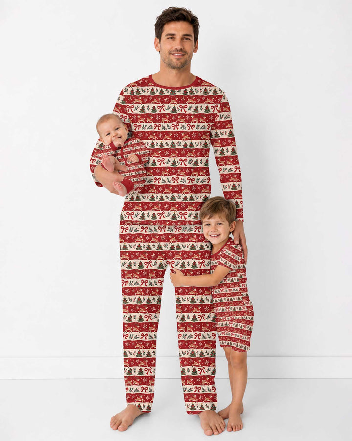 Vintage Reindeer Christmas Stripes Bamboo Men's Pajama Set
