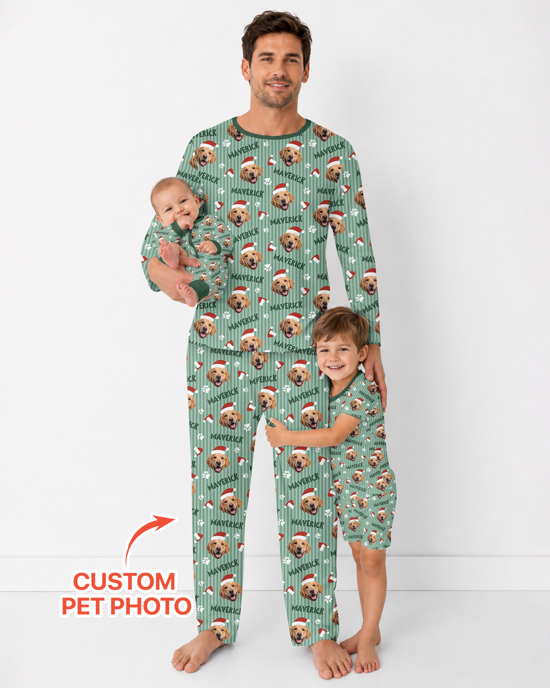 Custom Pet Photo Christmas Paws Stripe Bamboo Men's Pajama Set