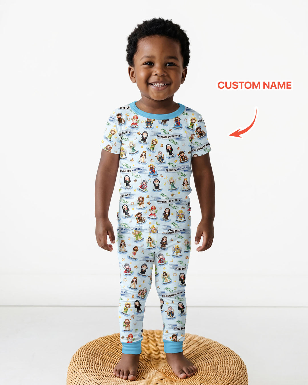 Santas del Cielo Pijama de dos piezas de bambú de manga corta con nombre personalizado