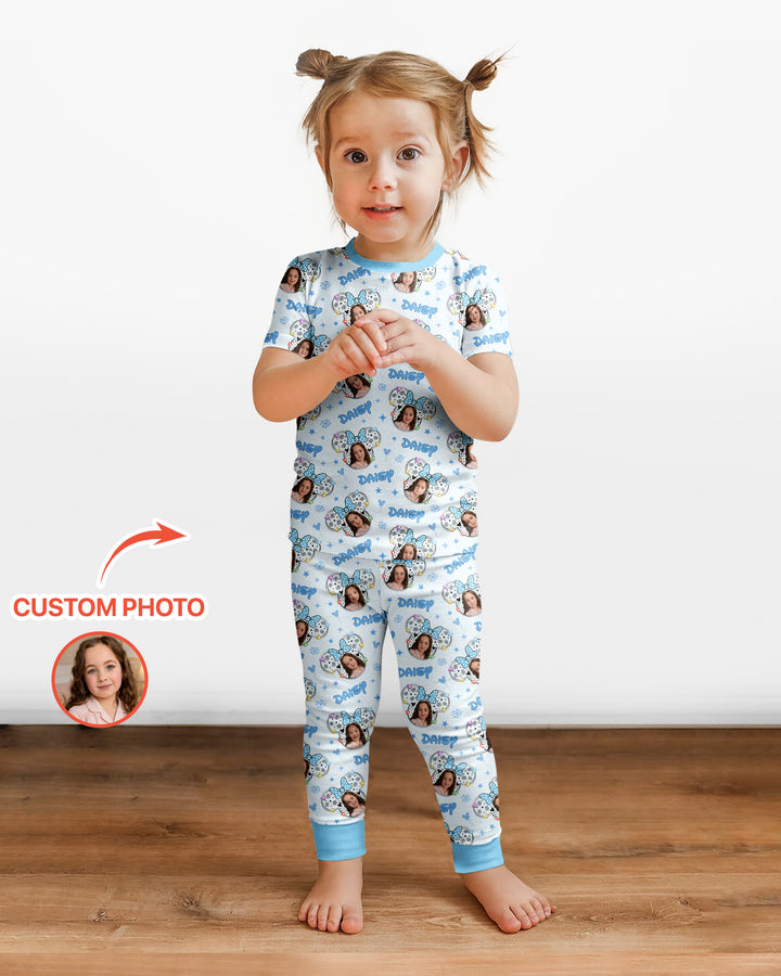 Custom Photo Little Princess Bamboo Two Piece Short Sleeve Pajama Set