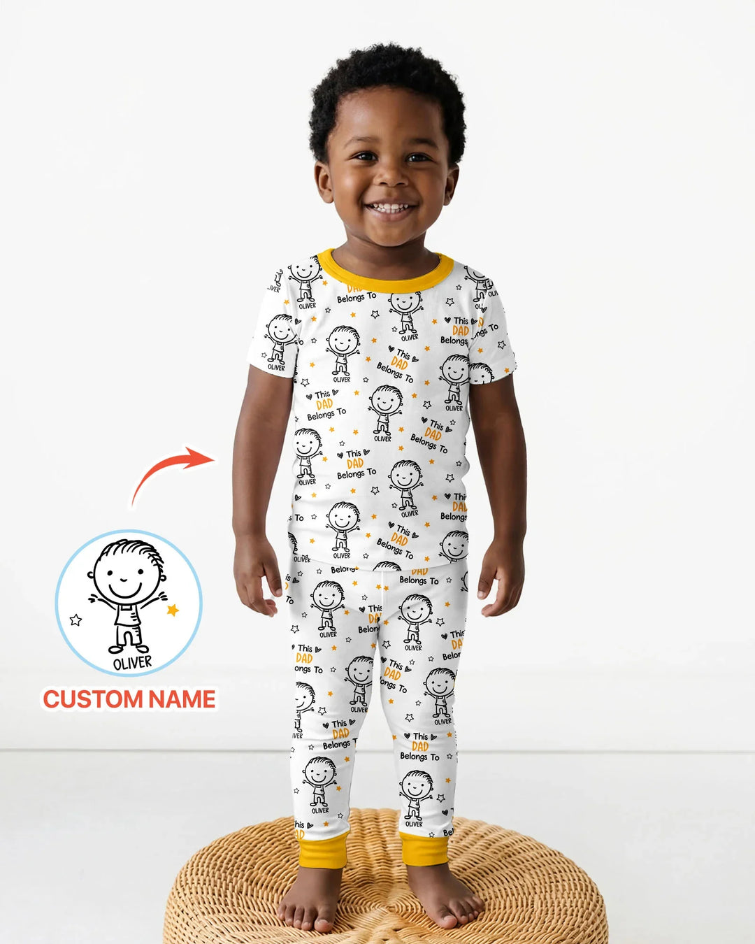 Custom Name This Dad Belongs To Doodle Bamboo Two Piece Short Sleeve Pajama Set