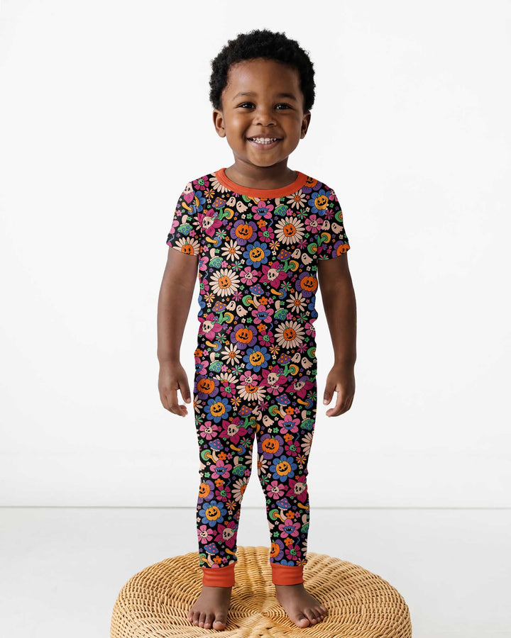 Halloween Flowers Bamboo Two Piece Short Sleeve Pajama Set
