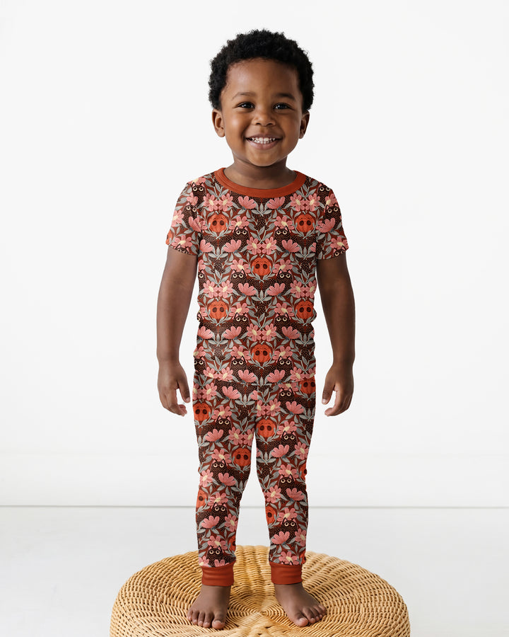 Spooky Owl Pumpkin Folk Floral Halloween Bamboo Two Piece Short Sleeve Pajama Set