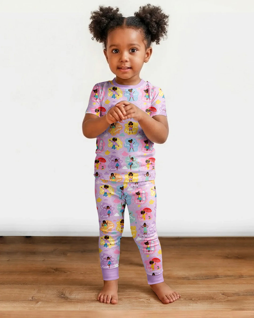 African American Girl I Am Loved Bamboo Two Piece Short Sleeve Pajama Set