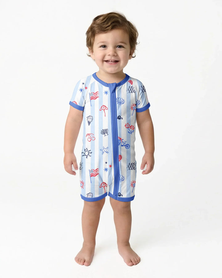 Mameluco Red, White & Beachy de bambú para toda la familia
