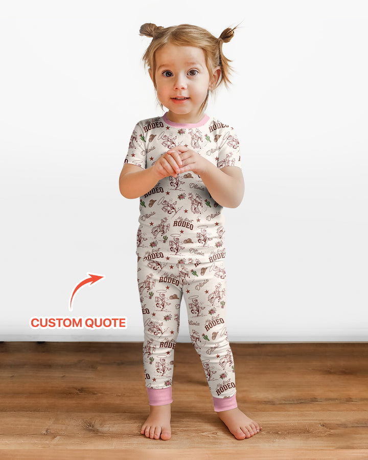 Custom Name First Rodeo Family Matching Bamboo Two Piece Short Sleeve Pajama Set