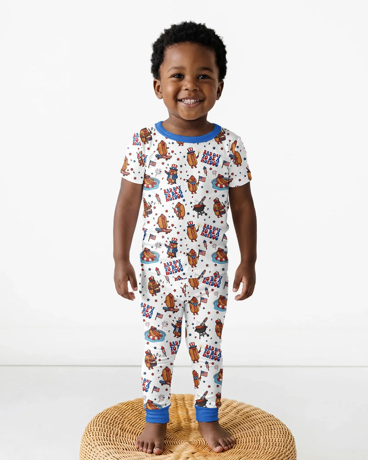 Hot Dog Patriotic Bamboo Two Piece Short Sleeve Pajama Set