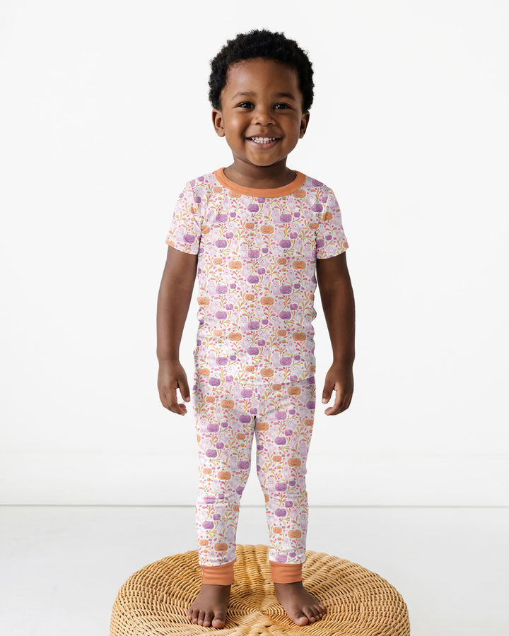 Pastel Pumpkins and Ghosts Bamboo Two Piece Short Sleeve Pajama Set