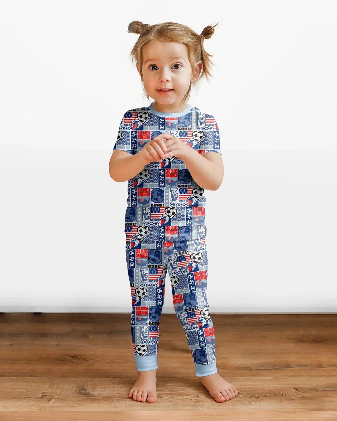 World Soccer God Bless America Bamboo Two Piece Short Sleeve Pajama Set