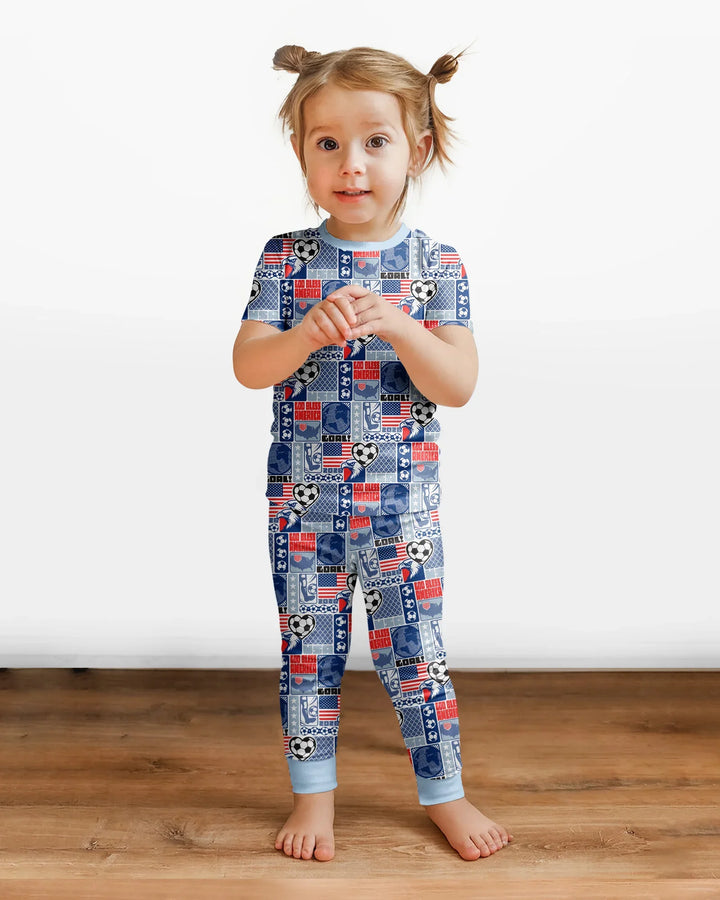 World Soccer God Bless America Bamboo Two Piece Short Sleeve Pajama Set