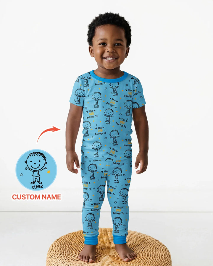 Custom Name This Dad Belongs To Doodle Bamboo Two Piece Short Sleeve Pajama Set