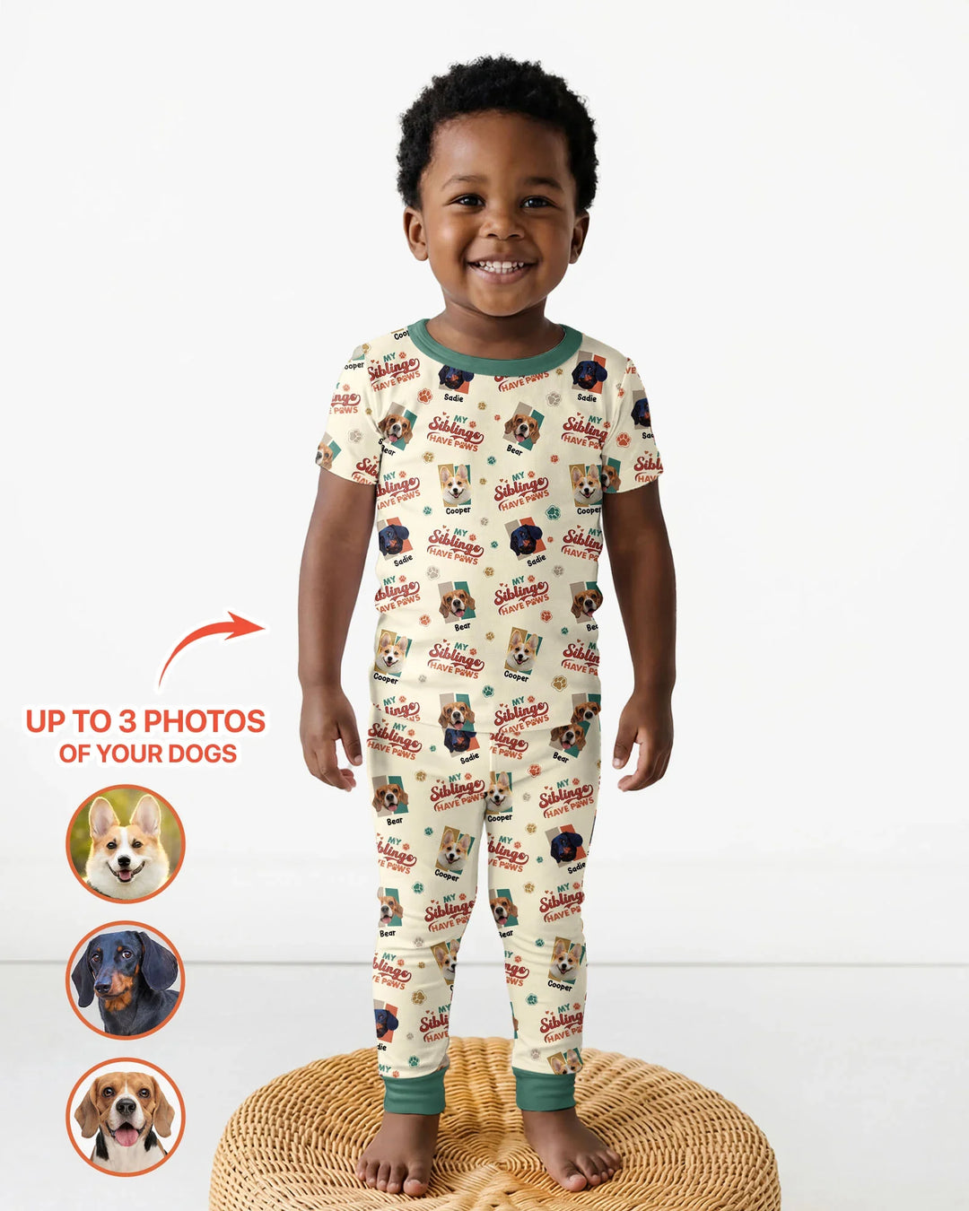 Custom Dog Photos "My Siblings Have Paws" Bamboo Two Piece Short Sleeve Pajama Set