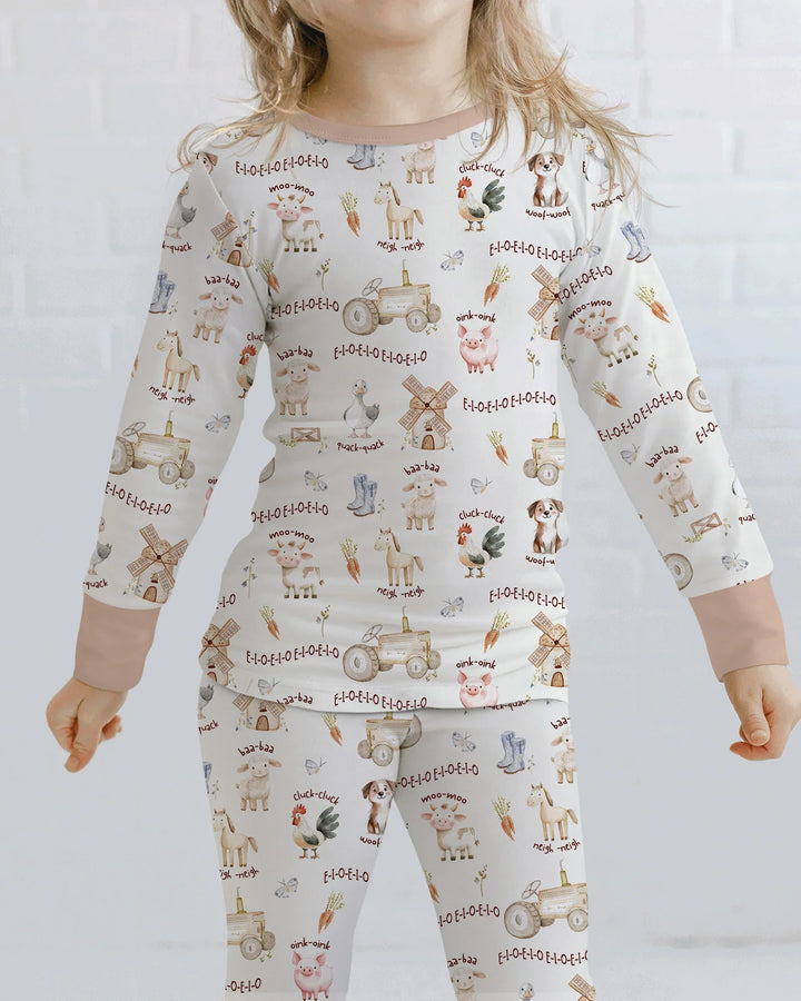 Old McDonald Farm Family Matching Bamboo Two Piece Long Sleeve Pajama Set