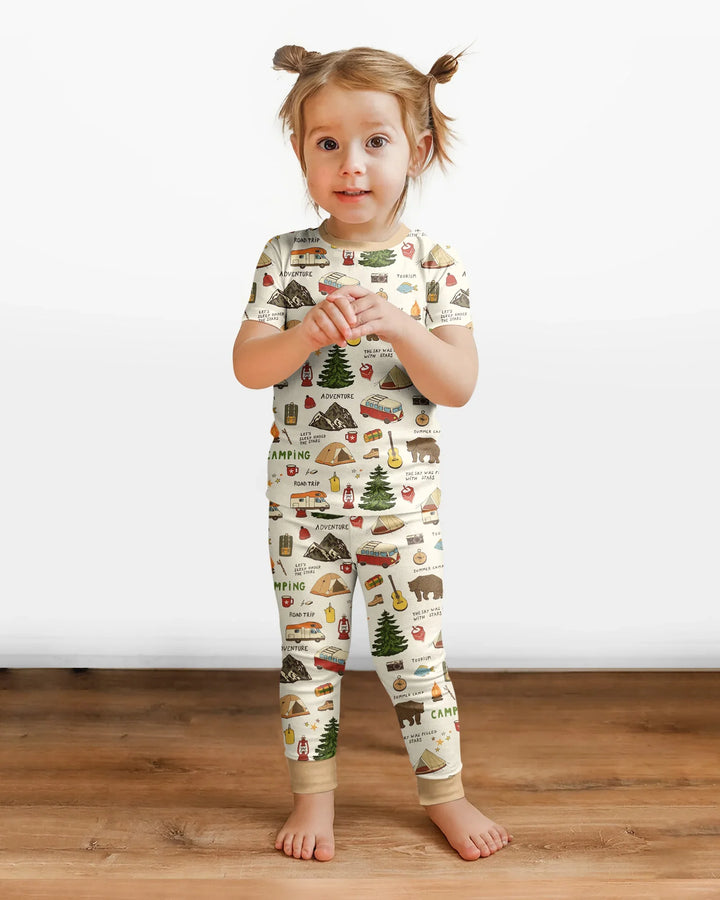 Outdoor Camping Adventure Family Matching Bamboo Two Piece Short Sleeve Pajama Set