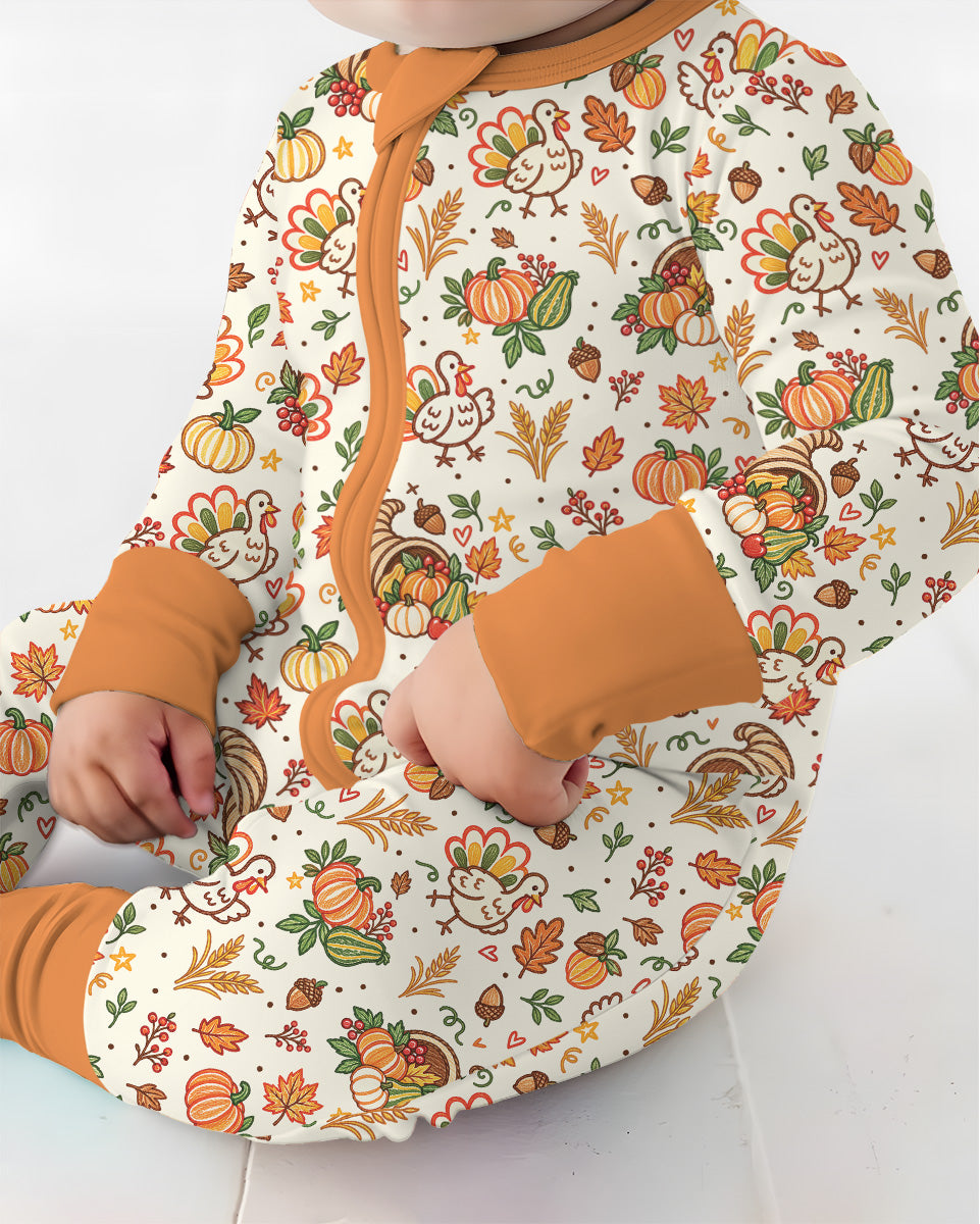 Thanksgiving Turkey Sketch Bamboo Convertible Zippy