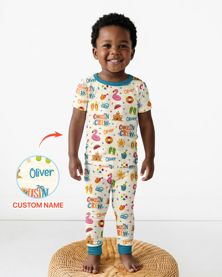 Conjunto de pijama de dos piezas de bambú de manga corta, plantilla personalizada