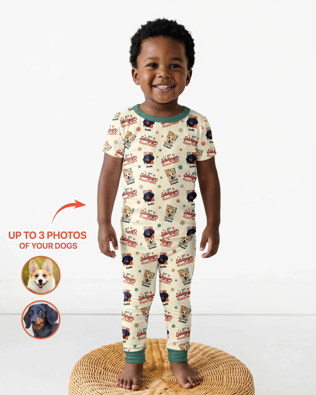 Custom Dog Photos "My Siblings Have Paws" Bamboo Two Piece Short Sleeve Pajama Set