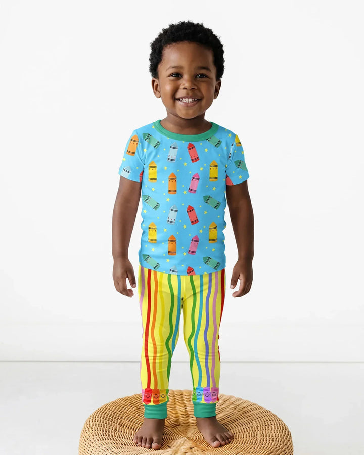 Happy Crayon Friends Bamboo Two Piece Short Sleeve Pajama Set