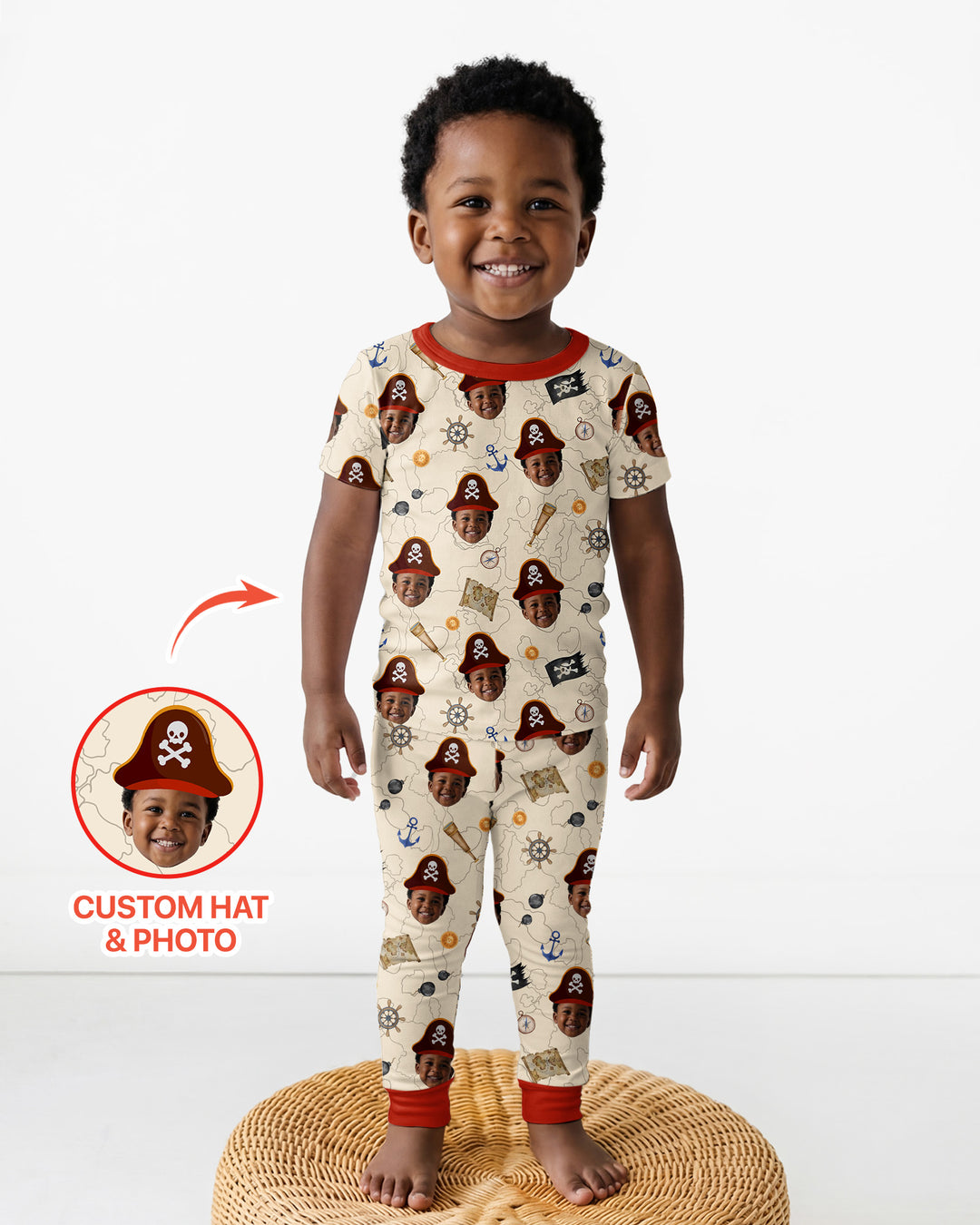 Custom Photo Treasure Map Adventures Family Matching Bamboo Two Piece Short Sleeve Pajama Set