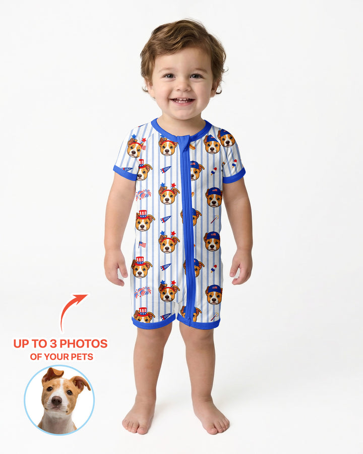 Custom Pet Image 4th of July Family Matching Bamboo Shorty Zippy