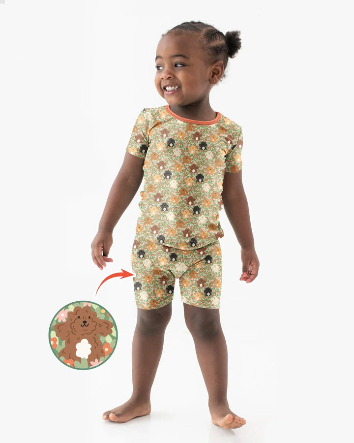 Puppy Garden Family Matching Bamboo Two Piece Short Sleeve Shorts Pajama Set