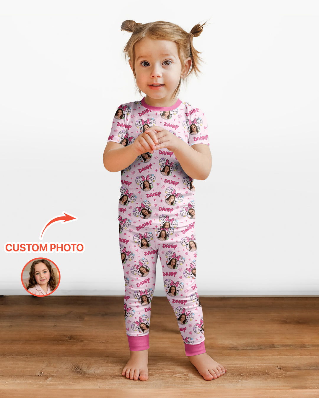 Custom Photo Little Princess Bamboo Two Piece Short Sleeve Pajama Set