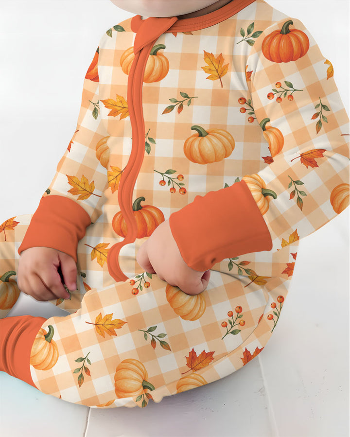 Cute Fall Pumpkin Leaves Gingham Bamboo Convertible Zippy
