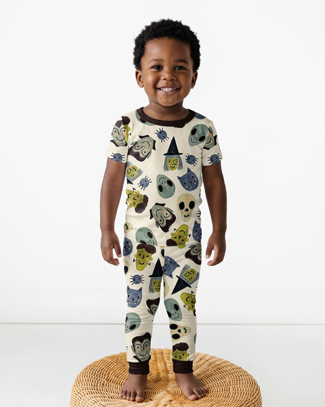 Halloween Face Bamboo Two Piece Short Sleeve Pajama Set For Haloween