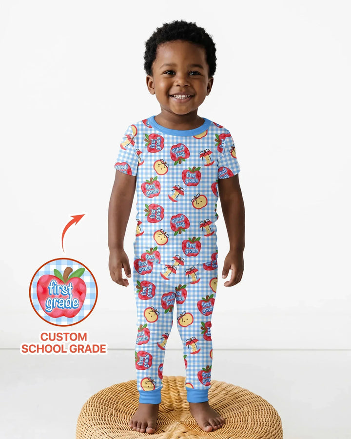 Custom School Grade Apple Days Bamboo Two Piece Short Sleeve Pajama Set